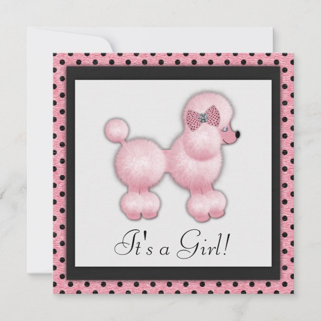 Invitación Chupinada de Bebé Caniche Rosa (Anverso)
