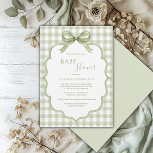 Invitación Chupinada de bebé caprichosa de Gingham Verde Blan