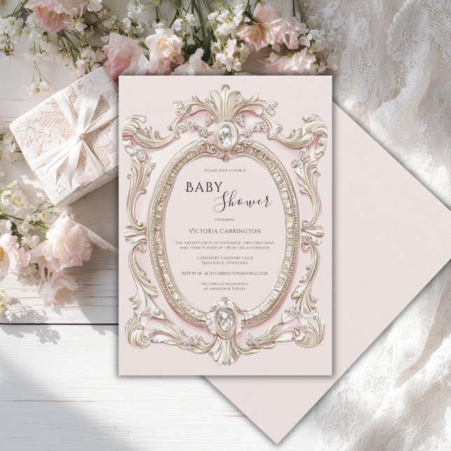 Invitación Chupinada de bebé caprichosa vintage rosa (Subido por el creador)