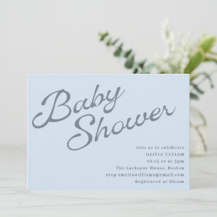Invitación Chupinada de bebé con guión azul suave y elegante