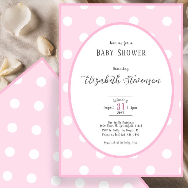 Invitación Chupinada de Bebé con Lunares Rosas Clásicos (Subido por el creador)