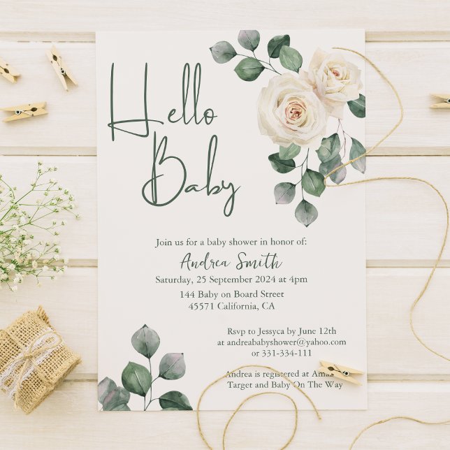 Invitación Chupinada de bebé con rosas blancas y verdes (Subido por el creador)