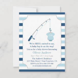 Invitación Chupinada de bebé con tema de pesca moderna y ador