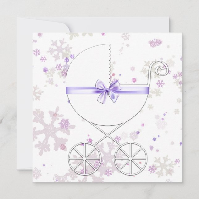 Invitación Chupinada de bebé copo de nieve lavanda y rosa (Anverso)