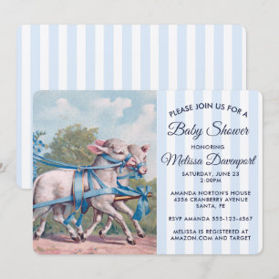 Invitación Chupinada de Bebé Corderitos Vintage en Cintas Azu