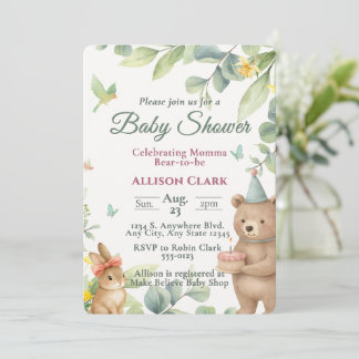 Invitación Chupinada de bebé de animales del bosque con acuar