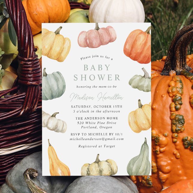 Invitación Chupinada de bebé de calabaza con acuarela rústica (Subido por el creador)