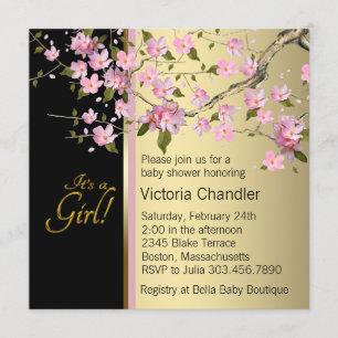 Invitación Chupinada de bebé de flor de cerezo rosa elegante