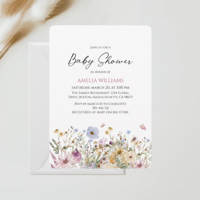 Invitación Chupinada de bebé de flores silvestres modernas pa (Subido por el creador)