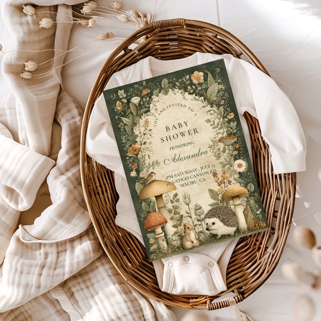 Invitación Chupinada de Bebé de Hongos del Bosque Antiguo (Subido por el creador)