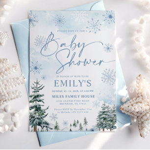 Invitación Chupinada de bebé de invierno copo de nieve azul