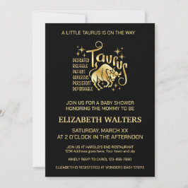 Invitación Chupinada de bebé del Zodíaco Tauro de oro y negro