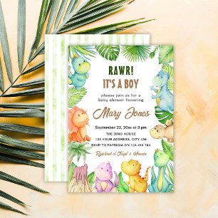 Invitación Chupinada de bebé dinosaurio niño