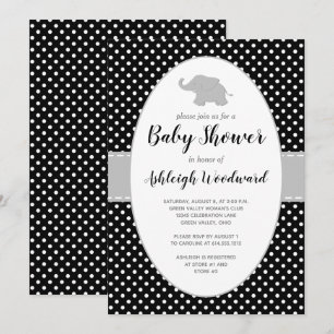 Invitación Chupinada de Bebé Elefante Negro Blanco de Lunares