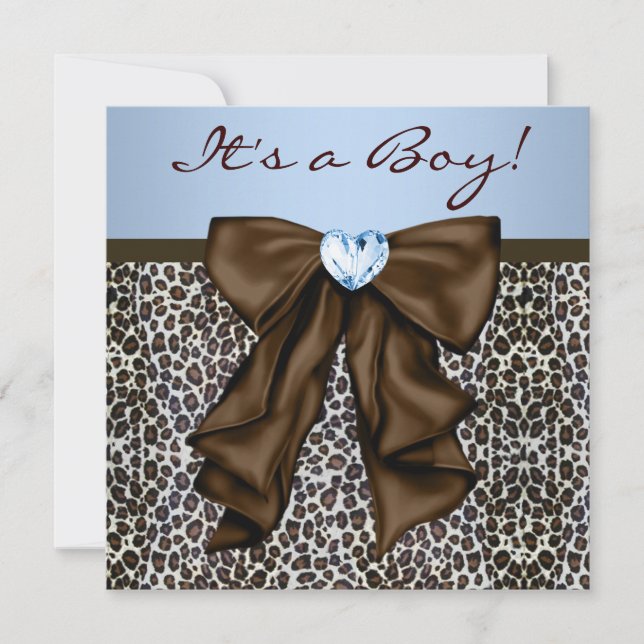 Invitación Chupinada de bebé elegante con estampado de leopar (Anverso)