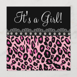 Invitación Chupinada de bebé elegante con leopardo rosa calie