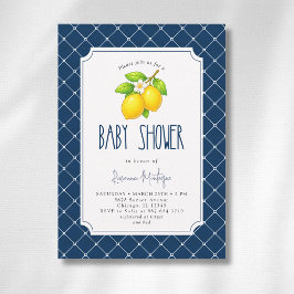 Invitación Chupinada de bebé Elegante Limón Lazo Azul Marino 