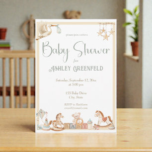 Invitación Chupinada de bebé en beige neutral acuarela