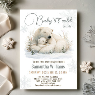 Invitación Chupinada de bebé Familia de Osos Polares Acuarela