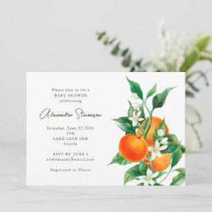 Invitación Chupinada de bebé Flor de Naranja con Acuarela