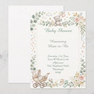 Invitación Chupinada de bebé floral de bicicleta