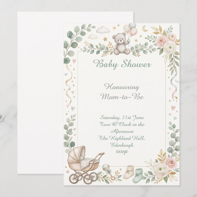 Invitación Chupinada de bebé floral de bicicleta (Anverso / Reverso)