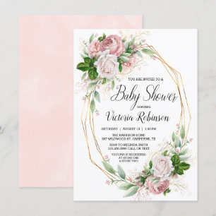 Invitación Chupinada de bebé floral elegante de oro rosa mode