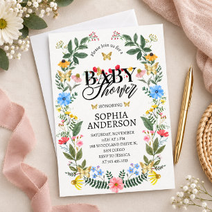 Invitación Chupinada de Bebé Floral Mariposa Caprichosa