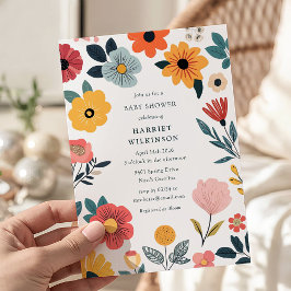 Invitación Chupinada de bebé floral moderna y neutral en cuan