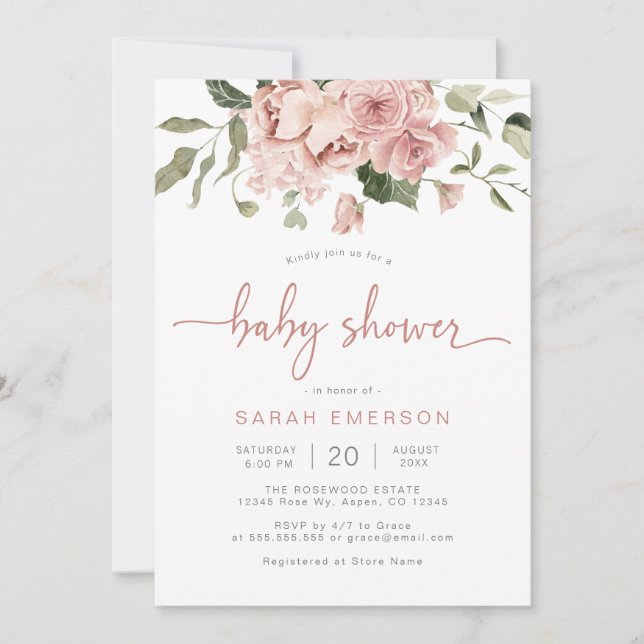 Invitación Chupinada de bebé floral rosa elegante (Anverso)