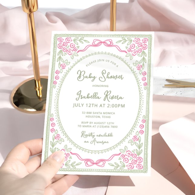Invitación Chupinada de bebé floral rosa y verde  (Subido por el creador)