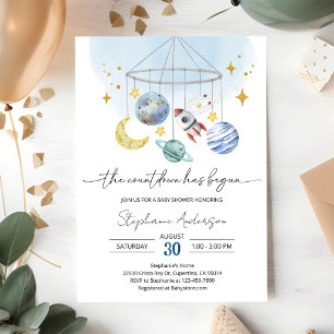 Invitación Chupinada de bebé Galaxia Espacio Azul