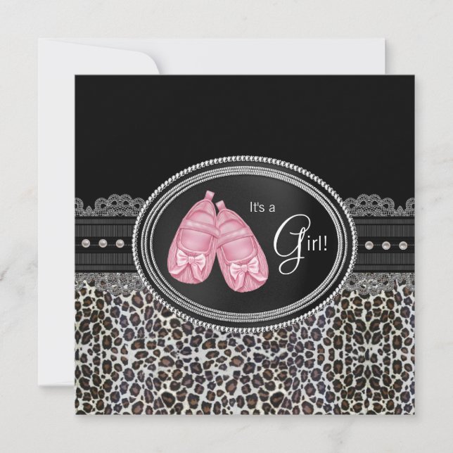 Invitación Chupinada de Bebé Leopardo Rosa Elegante (Anverso)