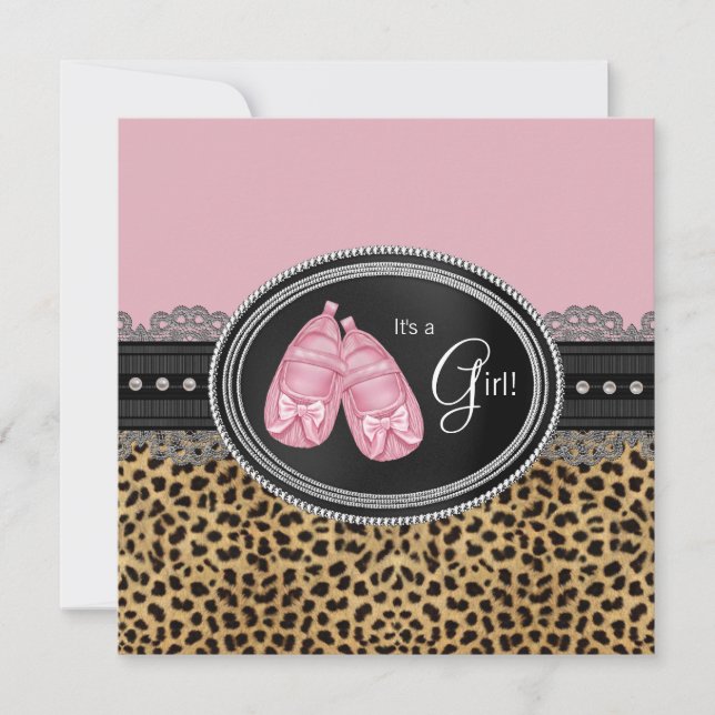 Invitación Chupinada de Bebé Leopardo Rosa Elegante (Anverso)