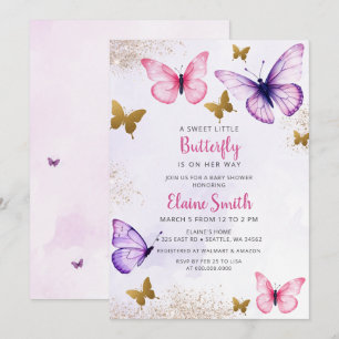 Invitación Chupinada de Bebé Mariposa Rosa Púrpura