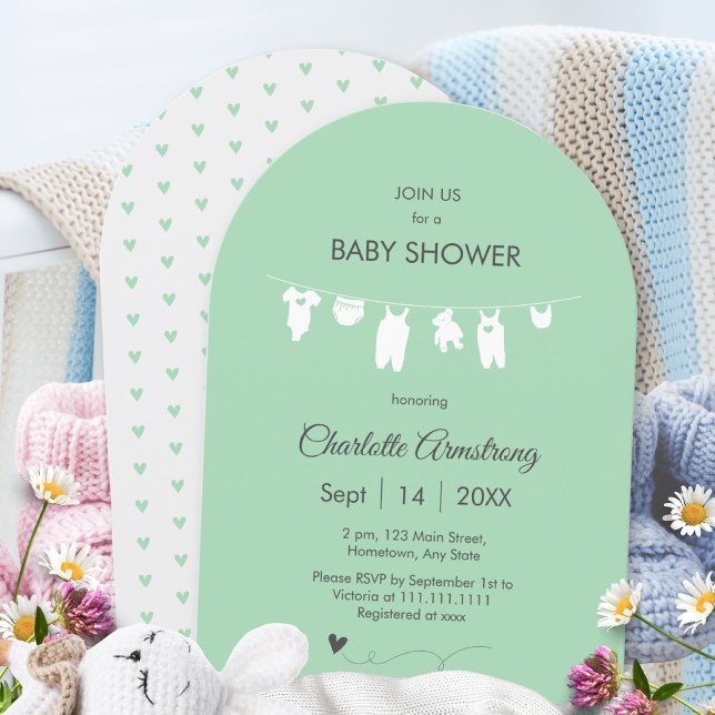 Invitación Chupinada de Bebé Minimalista Verde Menta Arqueada (Mint Green Minimalist Arched Baby Shower Invitation ©Susanne Sachers - Sunny Mind 🌞)