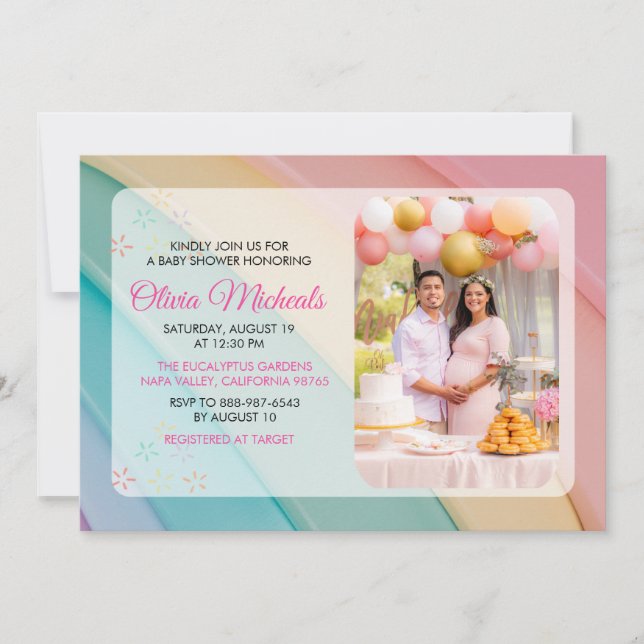 Invitación Chupinada de bebé neutral con arcoíris hermoso (Anverso)