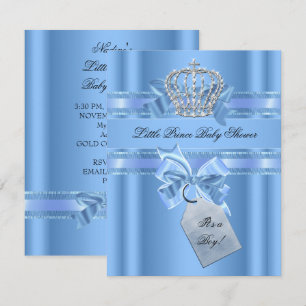 Invitación Chupinada de bebé Niño Azul Principito Corona Lazo