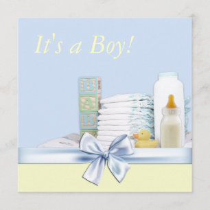 Invitación Chupinada de bebé niño azul y amarillo