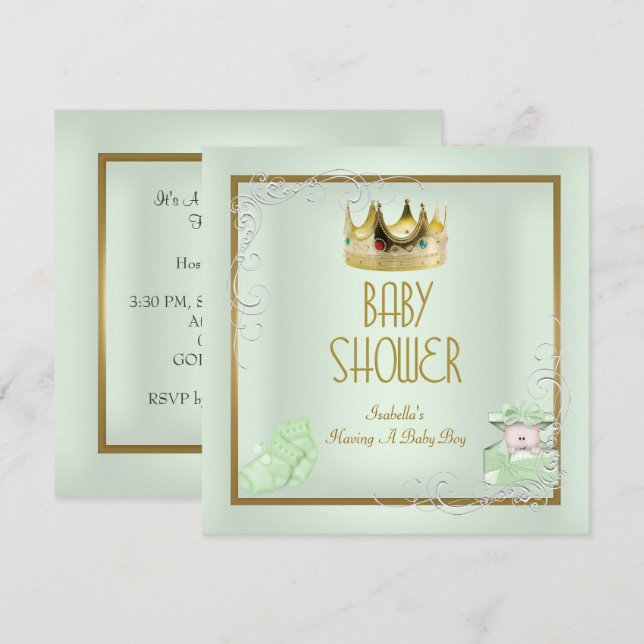 Invitación Chupinada de bebé Niño Bebé Corona Príncipe Menta (Anverso / Reverso)