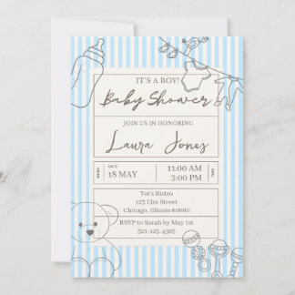 Invitación Chupinada de bebé niño con tema Francés
