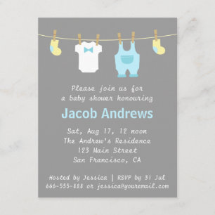 Invitación Chupinada de bebé niño elegante y linda, azul y gr