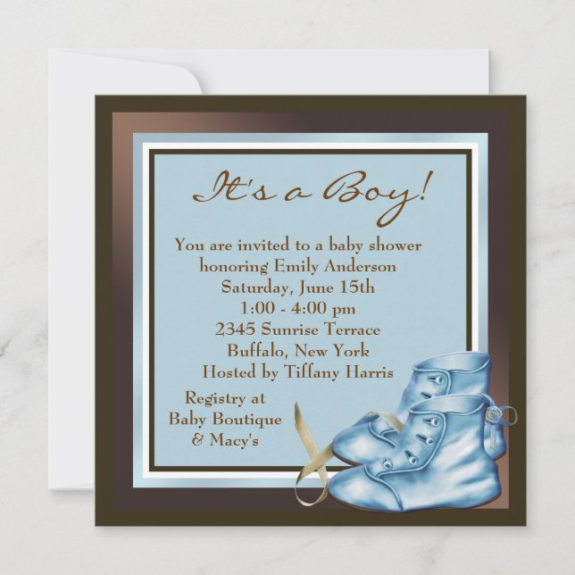 Invitación Chupinada de bebé niño marrón y azul (Anverso)