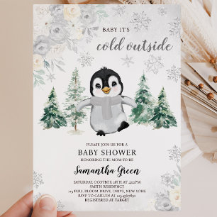 Invitación Chupinada de bebé pingüino plateado neutro en cuan