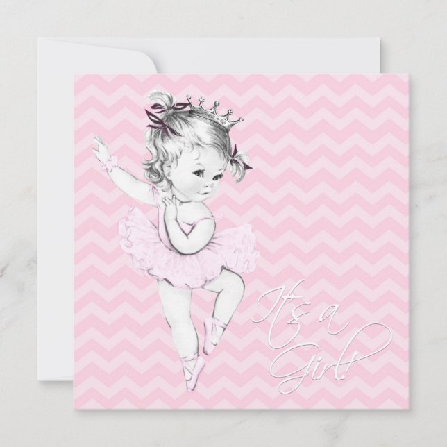 Invitación Chupinada de Bebé Princesa Bailarina Rosa (Anverso)