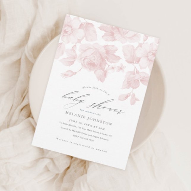 Invitación Chupinada de bebé rosa con elegante letra floral (Subido por el creador)