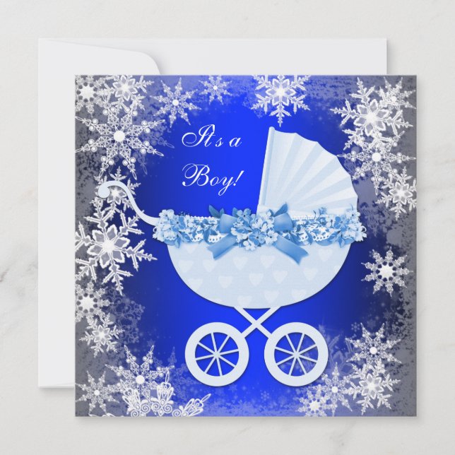 Invitación Chupinada de bebé Royal Blue Snowflake Winter Wond (Anverso)
