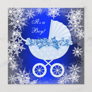 Invitación Chupinada de bebé Royal Blue Snowflake Winter Wond