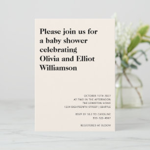 Invitación Chupinada de bebé simple marfil negro moderno mini