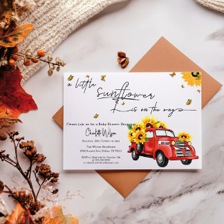 Invitación Chupinada de Camioneta Roja Vintage con Girasoles